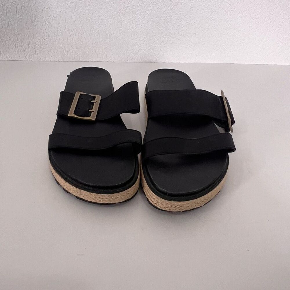 Sorel‎ Black Leather Roaming Platform Slide Sandals Size 9.5